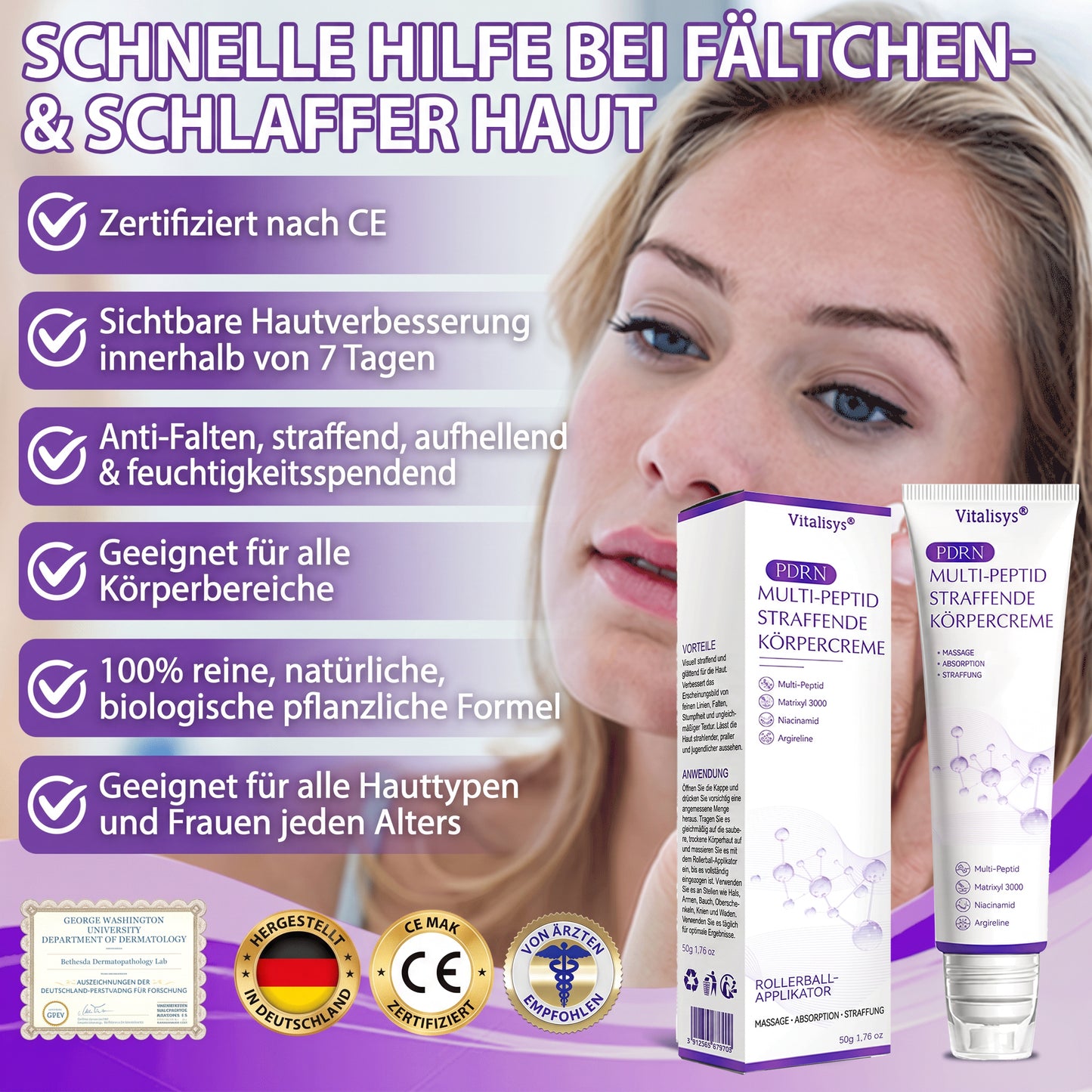 💎FDA-zertifiziert: Vitalisys® PDRN Multi-Peptide Massaging Body Roller Cream – Anti-Aging, Feuchtigkeit, Hautstraffung & Lifting, Hautpflege, ebenmäßiger Hautton, Akne- & Fleckenpflege, Warzen- & Muttermalentfernung, Psoriasis-Linderung.🍇