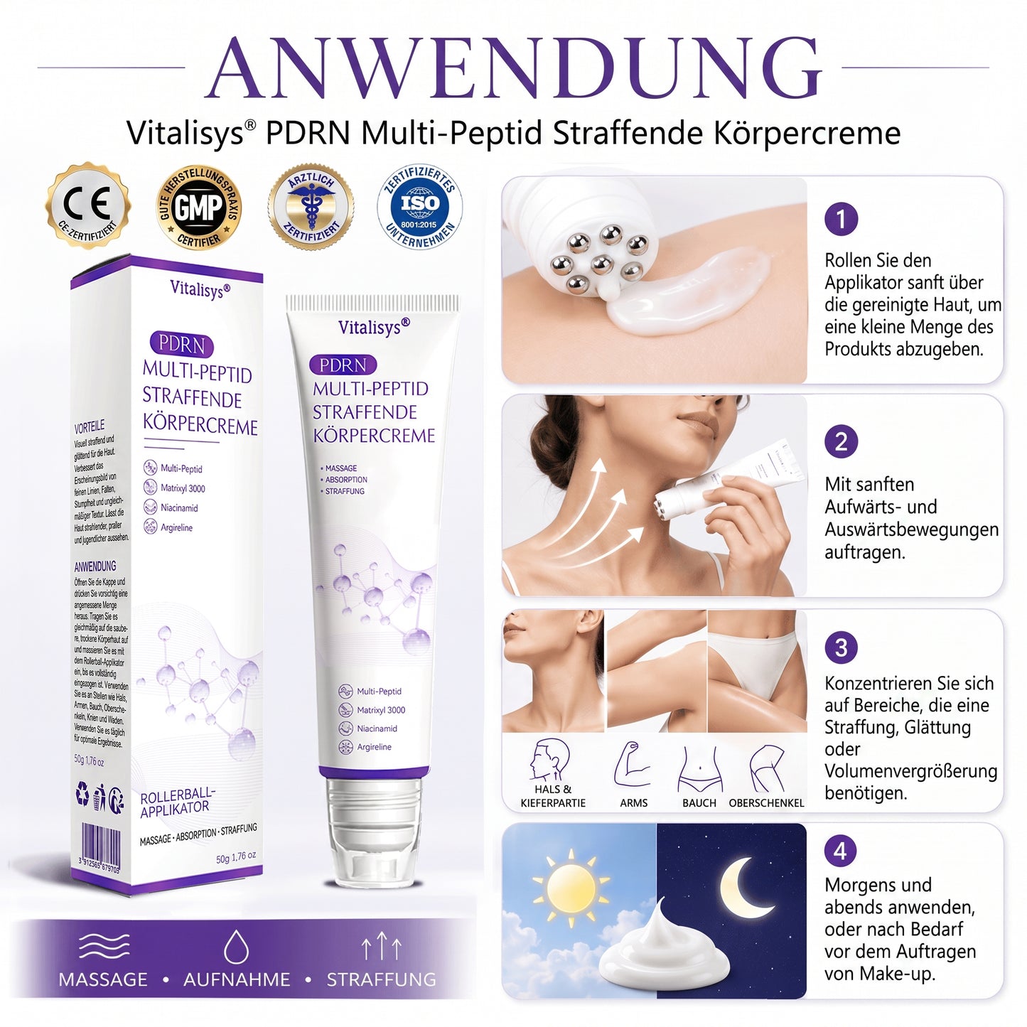 💎FDA-zertifiziert: Vitalisys® PDRN Multi-Peptide Massaging Body Roller Cream – Anti-Aging, Feuchtigkeit, Hautstraffung & Lifting, Hautpflege, ebenmäßiger Hautton, Akne- & Fleckenpflege, Warzen- & Muttermalentfernung, Psoriasis-Linderung.🍇