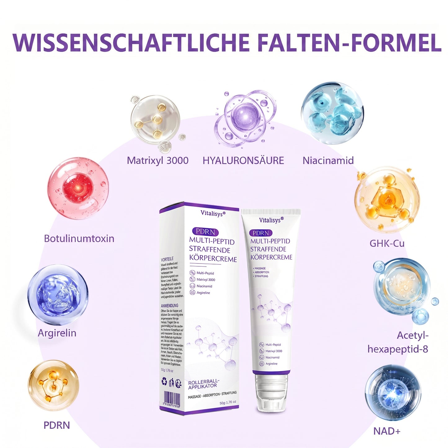💎FDA-zertifiziert: Vitalisys® PDRN Multi-Peptide Massaging Body Roller Cream – Anti-Aging, Feuchtigkeit, Hautstraffung & Lifting, Hautpflege, ebenmäßiger Hautton, Akne- & Fleckenpflege, Warzen- & Muttermalentfernung, Psoriasis-Linderung.🍇